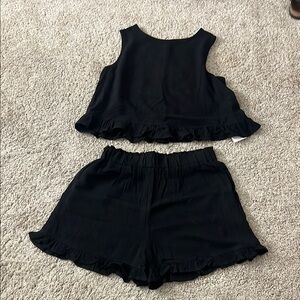 Black Ruffle Hem Top and Shorts Set